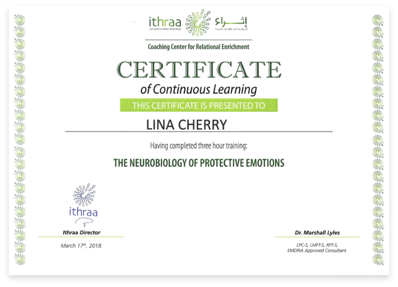 Lina Cherry - Neurobiology of Protective Emotions Certificate copy@2x