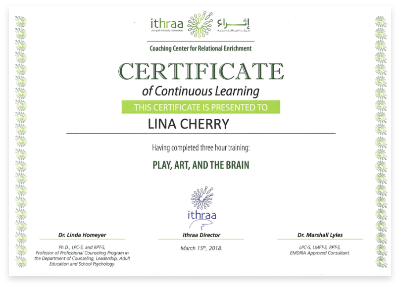 Lina Cherry - Play Art and the Brain Certificate copy@2x